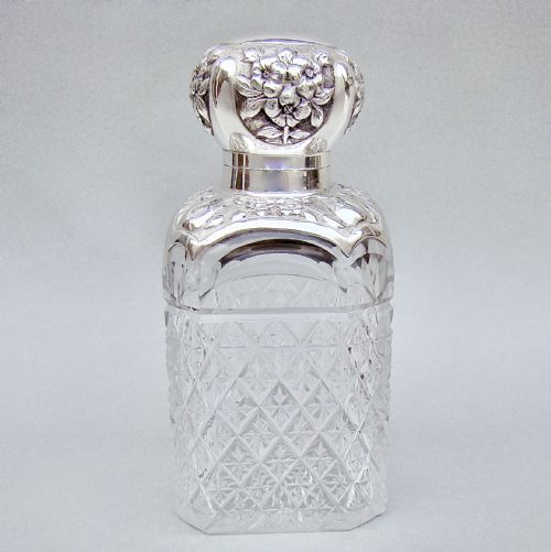 fig 1. STUNNING VICTORIAN SILVER & CUT GLASS SCENT BOTTLE BY WILLIAM HUTTON & SONS, LONDON 1896