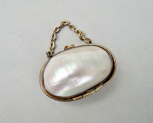 fig 2. DELIGHTFUL STERLING SILVER THIMBLE IN FRENCH MOTHER OF PEARL CHATELAINE THIMBLE CASE, CIRCA 1890