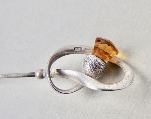 fig 2. EXQUISITE EDWARDIAN SILVER & AMBER GLASS HAT PIN BY CHARLES HORNER, CHESTER 1908