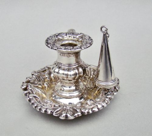 fig 1. RARE GEORGIAN MINIATURE SILVER CHAMBERSTICK BY JOHN & THOMAS SETTLE, SHEFFIELD 1824