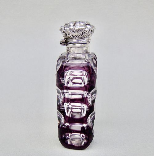 fig 2. VICTORIAN SILVER AND AMETHYST OVERLAY BOHEMIAN GLASS SCENT BOTTLE, CIRCA 1890