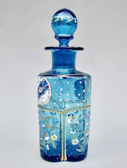 fig 2. UNUSUAL VICTORIAN GILT & ENAMELLED TURQUOISE GLASS COLOGNE BOTTLE, CIRCA 1890