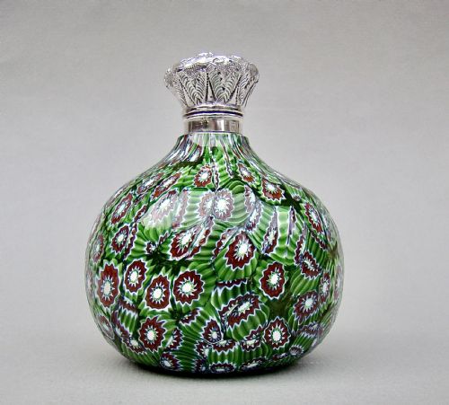 fig 2. RARE VICTORIAN SILVER MOUNTED MILLEFIORI GLASS SCENT BOTTLE, CIRCA 1890