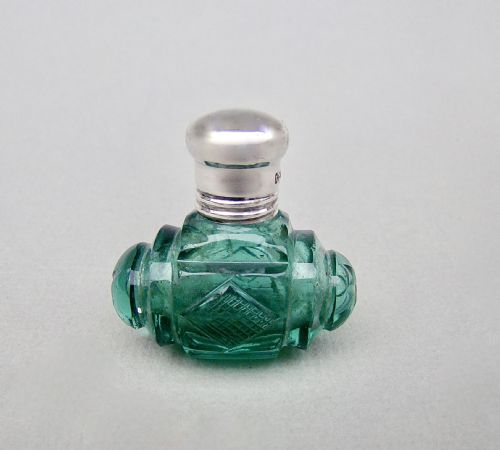 Exquisite Victorian Silver and Green Glass Miniature Scent Bottle by Saunders & Shepherd, Chester 1891
