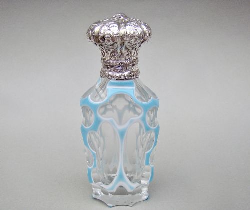 Fabulous 19th C. Silver & Bohemian Triple Cased Glass Scent Bottle, Circa 1890
