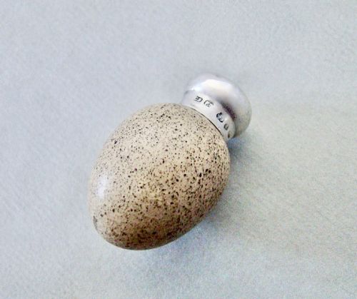Rare Victorian Silver & Porcelain Speckled Egg Scent Bottle by Saunders & Shepherd, Birmingham 1885