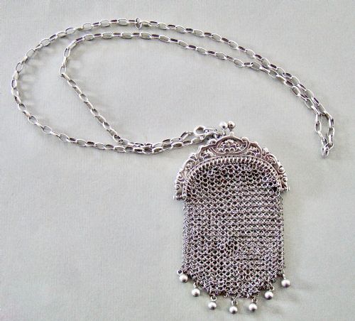fig 2. EXQUISITE FRENCH SILVER MESH CHATELAINE COIN PURSE, CIRCA 1900