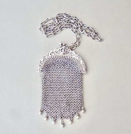 Exquisite French Silver Mesh Chatelaine Coin Purse, Circa 1900