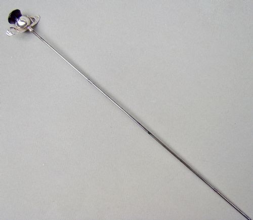 fig 1. CHARLES HORNER ART DECO SILVER & AMETHYST GLASS HAT PIN, CHESTER 1923