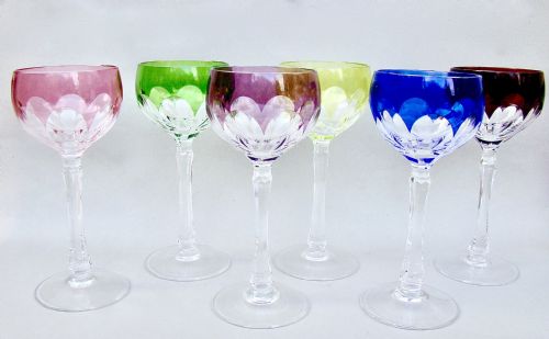 fig 2. FABULOUS SET OF SIX BOHEMIAN CRYSTAL WINE GLASSES, CIRCA 1890