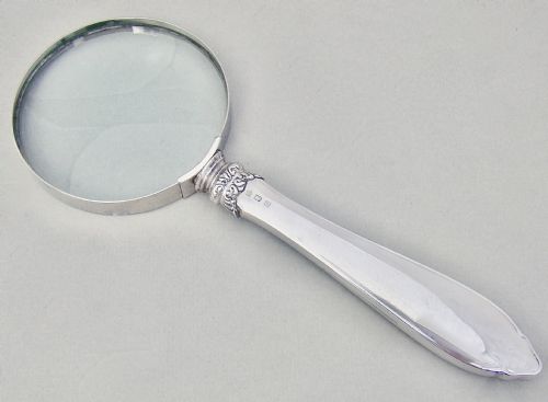 fig 2. STUNNING ART DECO SILVER & GUILLOCHE ENAMEL LARGE DESK MAGNIFYING GLASS BY WILLIAM YATES, BIRMINGHAM 1931