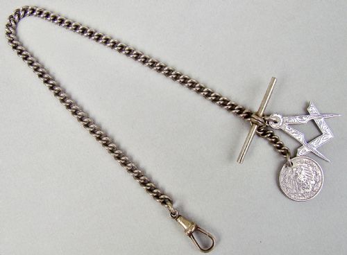 fig 1. WATCH CHAIN WITH VICTORIAN SILVER MASONIC PENDANT BY JOSEPH BLADON, LONDON 1898