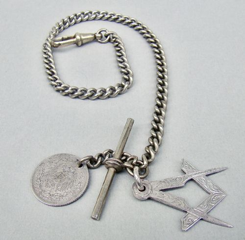 Watch Chain with Victorian Silver Masonic Pendant by Joseph Bladon, London 1898