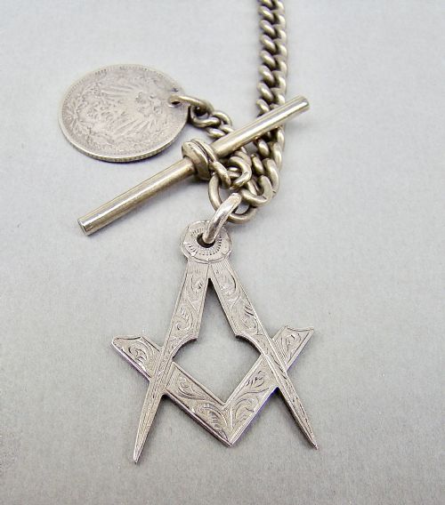 fig 2. WATCH CHAIN WITH VICTORIAN SILVER MASONIC PENDANT BY JOSEPH BLADON, LONDON 1898