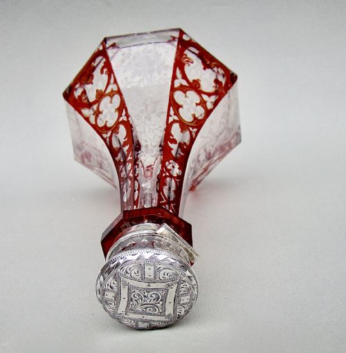 fig 2. FABULOUS VICTORIAN SILVER AND BOHEMIAN RUBY GLASS SCENT BOTTLE, CIRCA 1880