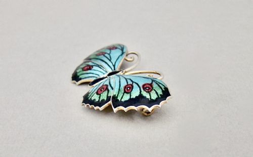 fig 2. ART DECO SILVER & GUILLOCHE ENAMEL BUTTERFLY BROOCH BY THOMAS LYSTER MOTT, BIRMINGHAM 1919