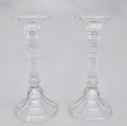 fig 1. ELEGANT PAIR OF ART DECO PRESSED GLASS CANDLESTICKS, CIRCA 1930