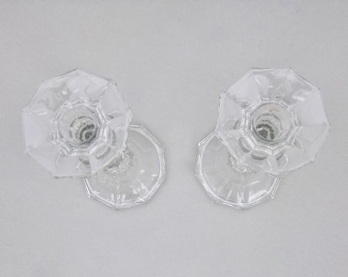 fig 2. ELEGANT PAIR OF ART DECO PRESSED GLASS CANDLESTICKS, CIRCA 1930
