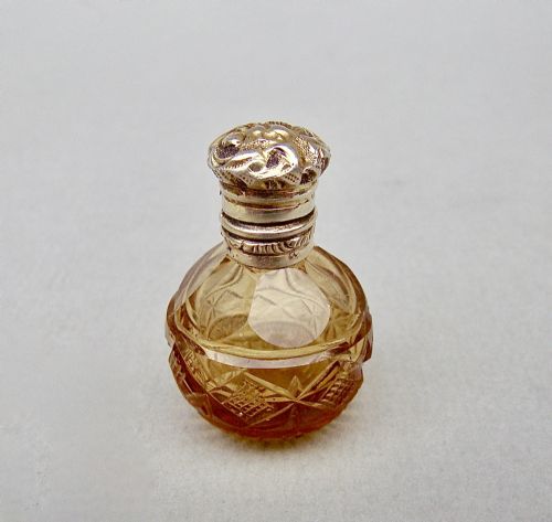 Rare Miniature 19th C. French Silver Gilt & Amber Glass Scent Bottle, Circa 1870