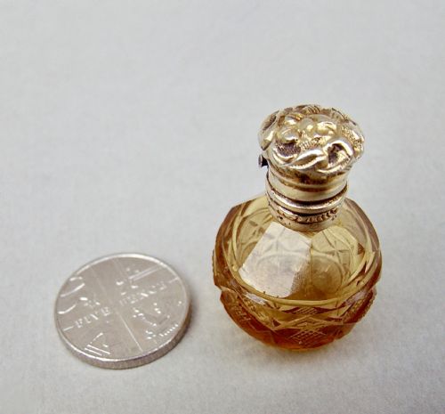 fig 2. RARE MINIATURE 19TH C. FRENCH SILVER GILT & AMBER GLASS SCENT BOTTLE, CIRCA 1870