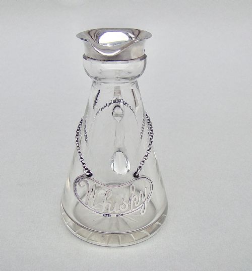 Unusual Edwardian Silver Whisky Tot & Matching Label by Levi & Salaman, Birmingham 1909