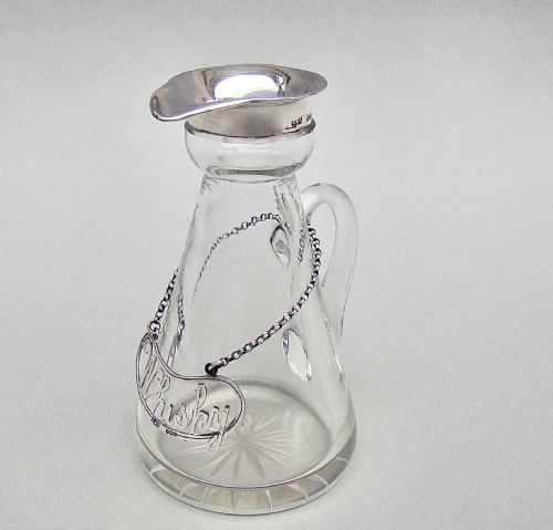 fig 1. UNUSUAL EDWARDIAN SILVER WHISKY TOT & MATCHING LABEL BY LEVI & SALAMAN, BIRMINGHAM 1909
