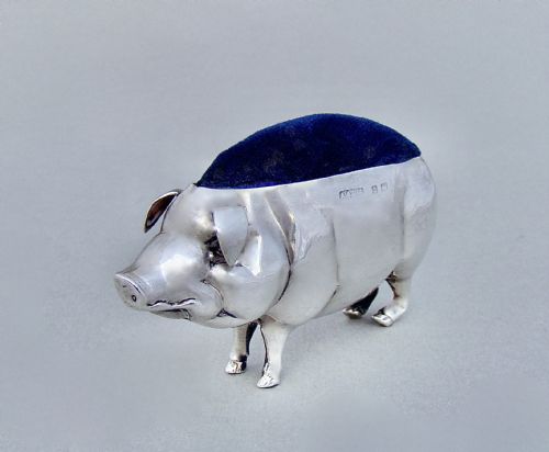 Large George V Silver “ Pig” Pin Cushion by Adie & Lovekin , Birmingham Circa 1910