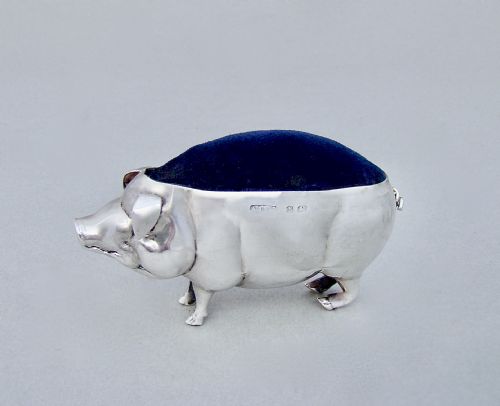 fig 1. LARGE GEORGE V SILVER “ PIG” PIN CUSHION BY ADIE & LOVEKIN , BIRMINGHAM CIRCA 1910
