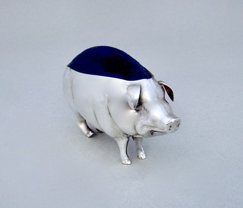 fig 2. LARGE GEORGE V SILVER “ PIG” PIN CUSHION BY ADIE & LOVEKIN , BIRMINGHAM CIRCA 1910