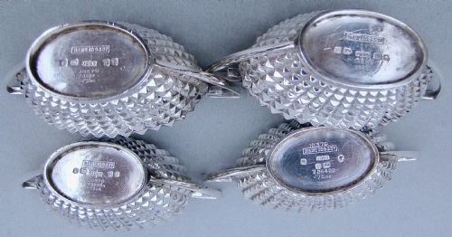 fig 3. FABULOUS CASED SET OF FOUR VICTORIAN SILVER SALT CELLARS BY JAMES DIXON & SONS, SHEFFIELD 1889