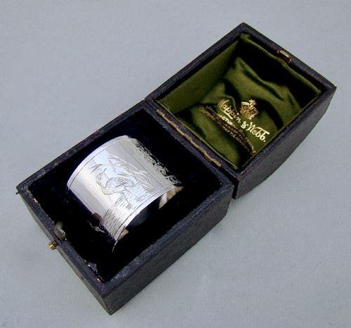 Cased Victorian Silver Aesthetic Movement Napkin Ring by Martin Hall & Co, Sheffield 1861