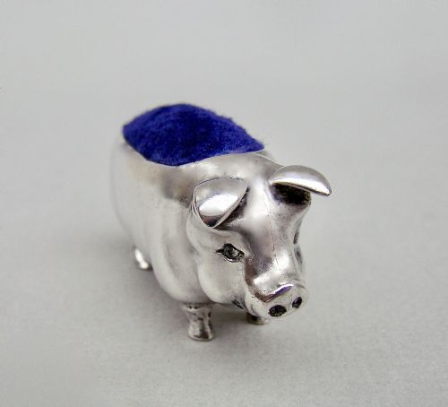 fig 3. SMALL EDWARDIAN SILVER PIG PIN CUSHION BY LEVI & SALAMAN, BIRMINGHAM 1905
