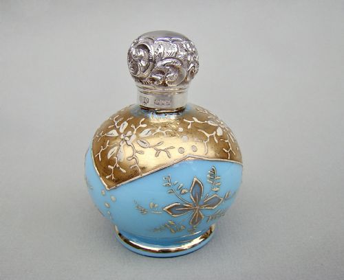 Delightful Victorian  Silver Mounted Moser Glass Scent Bottle, London 1888

