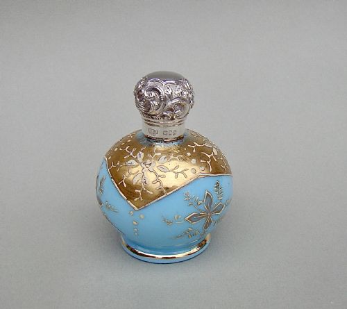 fig 1. DELIGHTFUL VICTORIAN SILVER MOUNTED MOSER GLASS SCENT BOTTLE, LONDON 1888