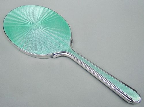 Fabulous Silver and Guilloche Enamel Hand Mirror by Mappin & Webb,  Birmingham 1936