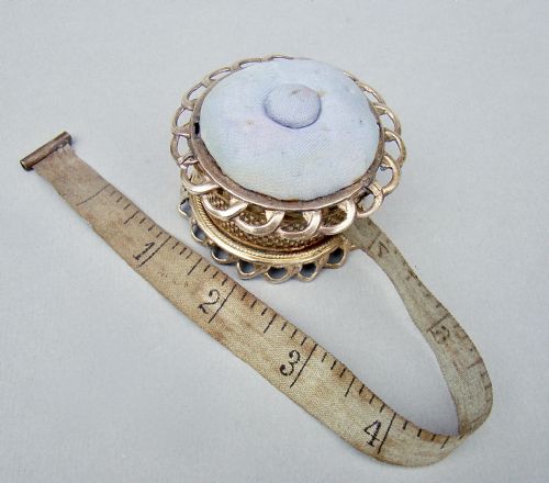 Unusual Mid-victorian Ormulu Novelty Tape Measure & Pin Cushion,  Circa 1860
