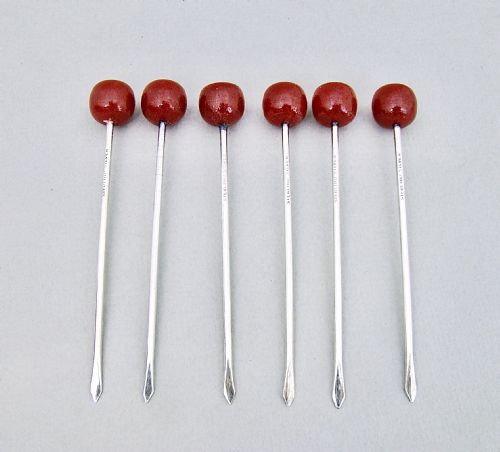 fig 1. CASED SET OF ART DECO STERLING SILVER COCKTAIL CHERRY STICKS, CIRCA 1930