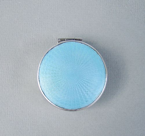 fig 1. EXQUISITE STERLING SILVER AND GUILLOCHE ENAMEL COMPACT BY FOSTER & BAYLEY, C.1910