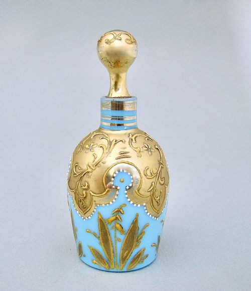 Super 19th C. Moser Turquoise Opaline and Gilt Glass Scent Bottle, Circa 1890
