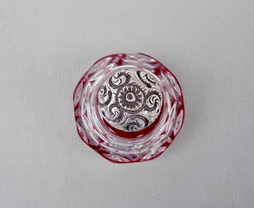 fig 2. EXQUISITE VICTORIAN SILVER MOUNTED CRANBERRY GLASS VINAIGRETTE, CIRCA 1890