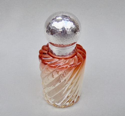 Fabulous Silver Mounted French Baccarat Bamboo Pattern Scent Bottle, Circa 1890