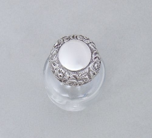 fig 2. SMALL SILVER MOUNTED MARY GREGORY ENAMELLED GLASS SCENT BOTTLE BY CHARLES MAY, BIRMINGHAM 1901