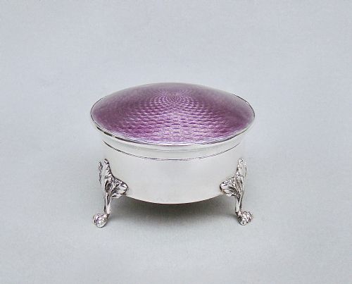 fig 1. FABULOUS SILVER AND GUILLOCHE ENAMEL JEWELLERY BOX BY HENRY CLIFFORD DAVIS, BIRMINGHAM 1910