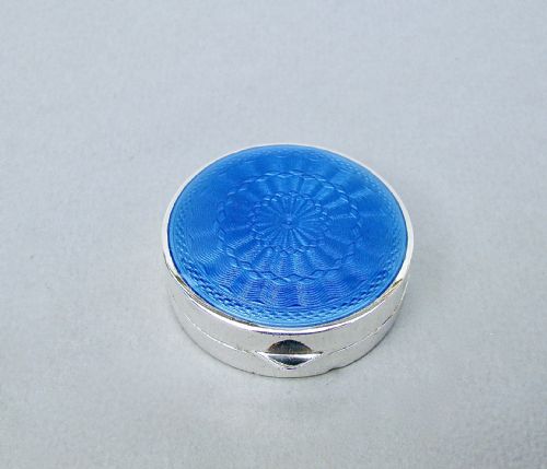 Exquisite Art Deco Silver and Guilloche Enamel Pill Box by F B  Reynolds, London 1926