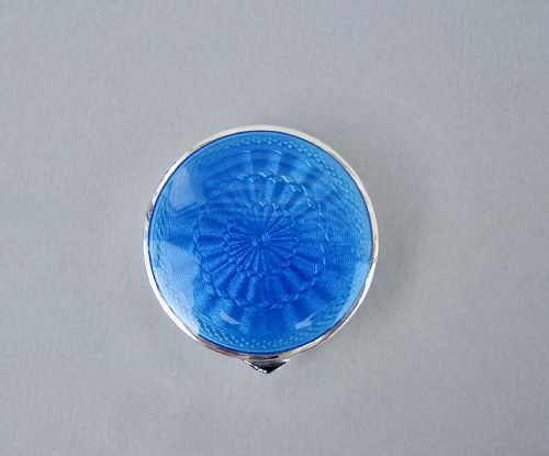 fig 3. EXQUISITE ART DECO SILVER AND GUILLOCHE ENAMEL PILL BOX BY F B REYNOLDS, LONDON 1926