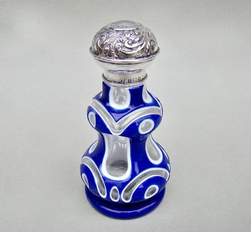 Stunning Edwardian Silver & Bohemian Triple Cased Glass Scent Bottle, Birmingham 1907
