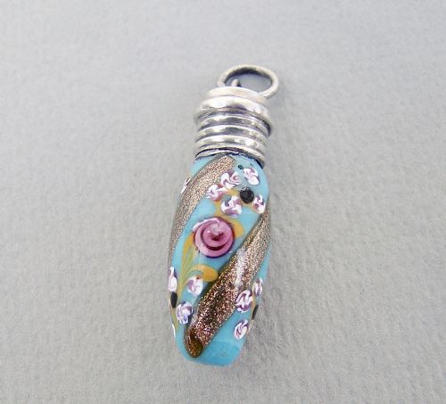 Rare Miniature Edwardian Silver & Venetian Glass Chatelaine Scent Bottle, Birmingham 1901