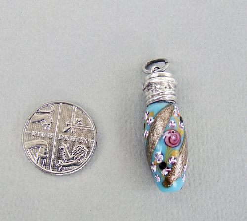 fig 2. RARE MINIATURE EDWARDIAN SILVER & VENETIAN GLASS CHATELAINE SCENT BOTTLE, BIRMINGHAM 1901