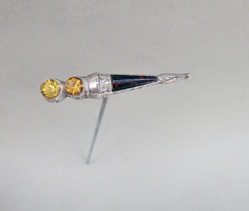 Unusual Edwardian Silver & Agate Hat Pin by Cohen & Sons, Birmingham 1908