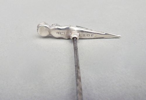 fig 1. UNUSUAL EDWARDIAN SILVER & AGATE HAT PIN BY COHEN & SONS, BIRMINGHAM 1908